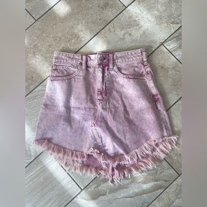 Free People Denim Skirt 24 Pink Acid Wash Distressed Sky High Mini